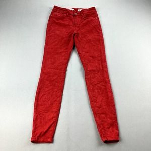 Pilcro & The Letterpress Pants Womens 25 Red Chino Skinny Fit High Rise Floral
